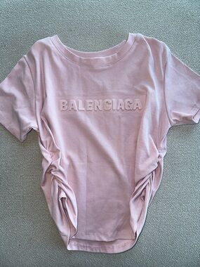 Balenciaga Rose Ruched Logo Tee